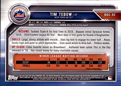 2019 Bowman Chrome-Tervezet BDC-92 Tim Tebow RC Újonc New York Mets MLB Baseball Trading Card