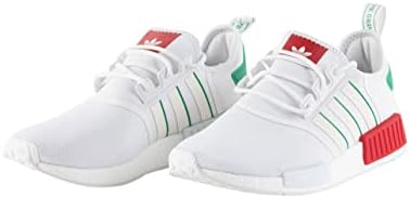 adidas Eredeti NMD-R1-Férfi Cipők – Lace-up Bezárása – Párnázott Nyelv, valamint Gallér – Textil Felső, Fehér/Ki-Fehér/Zöld 1 11 D