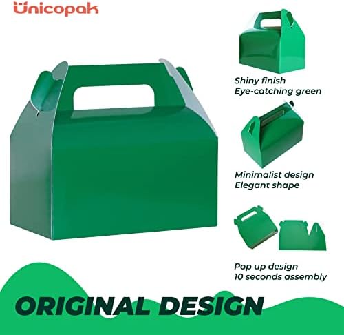 UnicoPak 30 Pack Fényes Zöld Párt Szívességet Kezelni Dobozok, Nyeregtetős Komámasszony Doboz Édességet Dobozok, Zöld díszdobozok Gyerekeknek