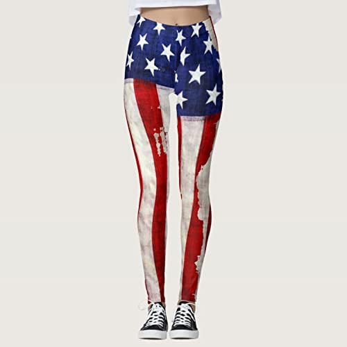 Magas Derekú Nadrágot a Nők USA-ban július 4-én Nem átlátszó Átlátszó Vékony Has Ellenőrzési USA Zászló Leggings Plus Size