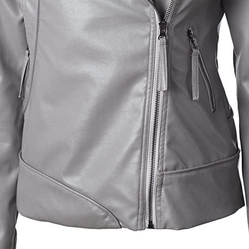XYDaXin Alkalmi Kabát egyszínű Kabátok Női Stand Gallér Oldalon Zippu Bőr Kabát Dzseki