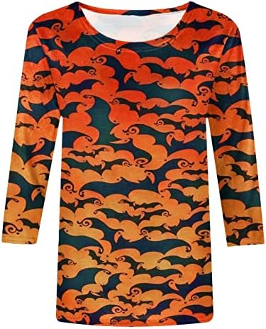 Halloween Pólók Női 2022 Bat Nyomtatás 3/4-Es Ujjú Felsők Laza, Könnyű Sleeve Tshirt Kényelmes Alkalmi Blúzok