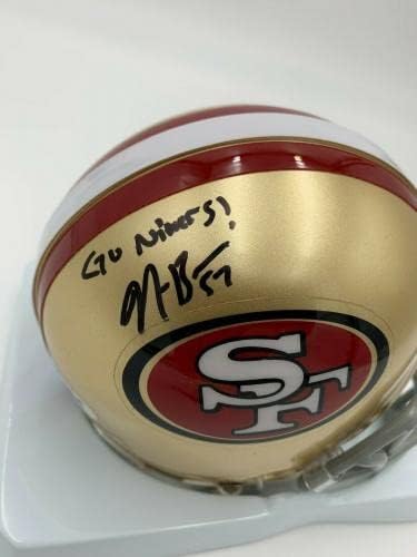 NAVORRO BOWMAN aláírt/auto volna, SAN FRANCISCO 49ers mini sisak w/GO NINERS! - PSA - Dedikált NFL Mini Sisak