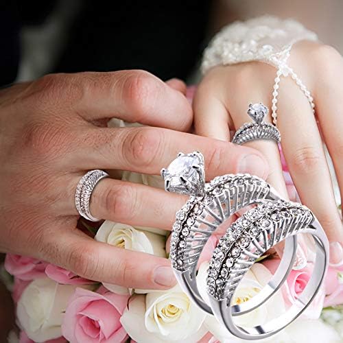 Kerek Vágott Szimulált Gyémánt Eljegyzési Gyűrű Esküvői Zenekar 925 Ezüst Menyasszonyi Készletek a Nők Ígéretét Évforduló
