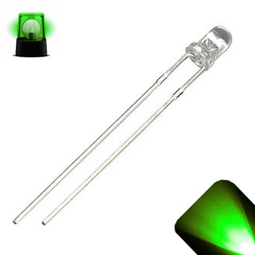 3mm Kerek Top, Tiszta Zöld Lassan Villog 1Hz LED - Szuper Fényes (Csomag 50)