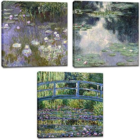 Artsbay 3 Nagy Claude Monet Híres Festmény Reprodukció Vászonra Giclee Nyomtatás Kerti Híd tavirózsa Tó Impresszionista Mű Klasszikus