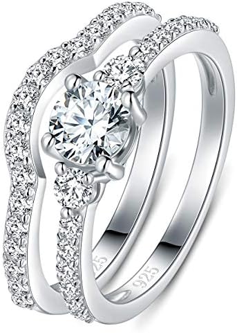 BORUO 925 Sterling Ezüst Gyűrű Cirkónia CZ 2db Esküvői Zenekar Rakható Gyűrű Készlet, 4 mm Méretű 4-12