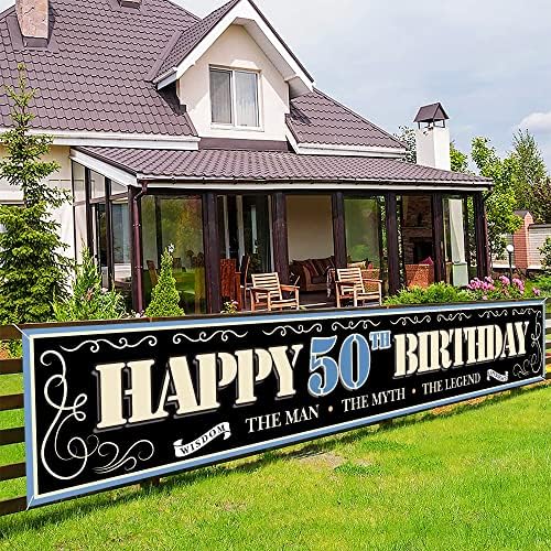 Extra Nagy Vintage Retro Boldog 50-ik Születésnapját Banner, Fekete Fehér Kék 50-es Szülinapi Parti Jel a Férfi Apja, Férje, Testvére