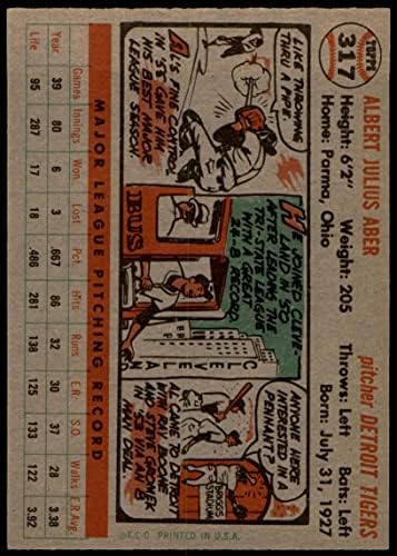 1956 Topps 317 Al Aber Detroit Tigers (Baseball Kártya) EX/MT Tigrisek
