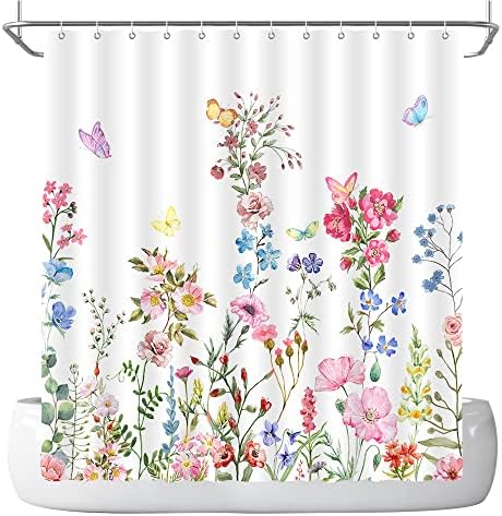 DePhoto Virágos Zuhanyzó Függöny Fürdőszoba Akvarell Vad Virág, Pillangó Növény Színes Poliészter Szövet Otthoni Dekoráció a