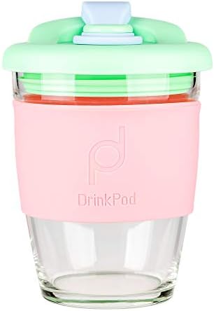 DrinkPod 12oz/340 ml Újrafelhasználható Csésze / Bögre Forgó Ajakos BPA Mentes Boroszilikát Üveg – Zöld Álom / Zöld