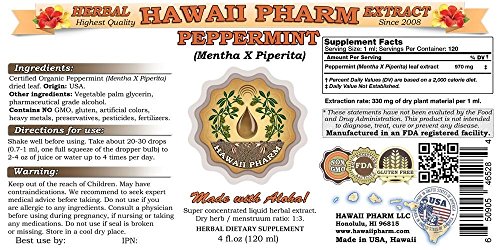 HawaiiPharm Borsmenta Folyékony Kivonat, Organikus Borsmenta (Mentha X Piperita) Tinktúra, Gyógynövény, Made in USA, 2 fl.oz