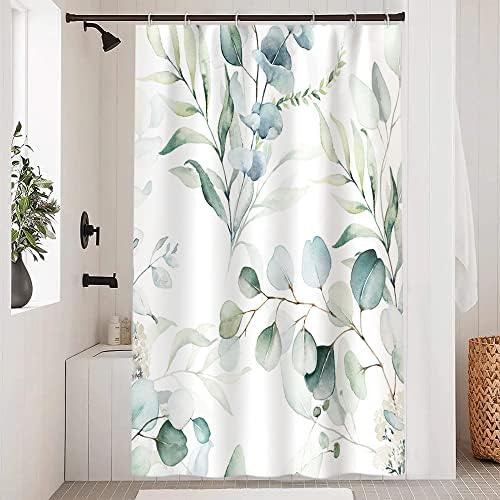 GCIREC Eukaliptusz Zuhanyzó Függöny, Zsálya Zöld zuhanyfüggöny Fürdőszobai Akvarell Zöld Növény Levelei Botanikus Vízálló Szövet Zuhanyzó