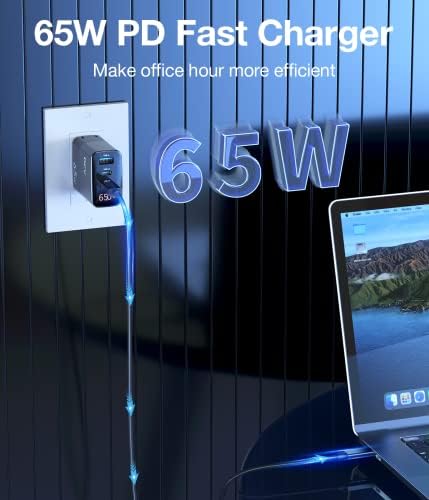(5ft C-C Kábel Mellékelve) USB-C Töltő 65W, LED Valós idejű Teljesítmény Kijelző GaN PD QC 3.0 Gyors Töltés Blokk Fal Töltő Kompatibilis