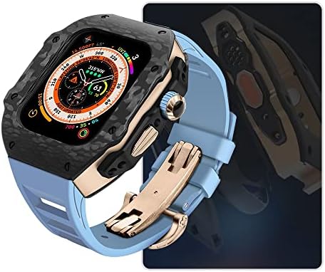 ZEDEVB Luxus Módosítás Készlet Apple Óra 8 Ultra 49mm Fluor Gumi Heveder Szénszálas Esetben az Iwatch 8 7 6 5 4 SE 45mm 44mm (Szín : BJ,