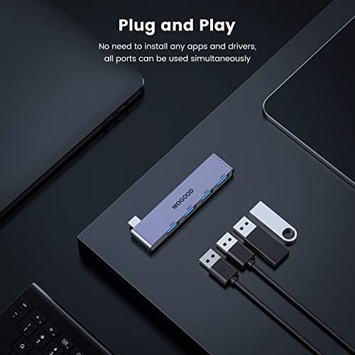 USB-C-USB Hub 4 Port,MOGOOD USB-C-USB Hub Többportos Adapter,USB C Elosztó USB 3.0 Port,USB C Típusú Dokkoló Állomás MacBook Pro/Air2020/2019,Surface