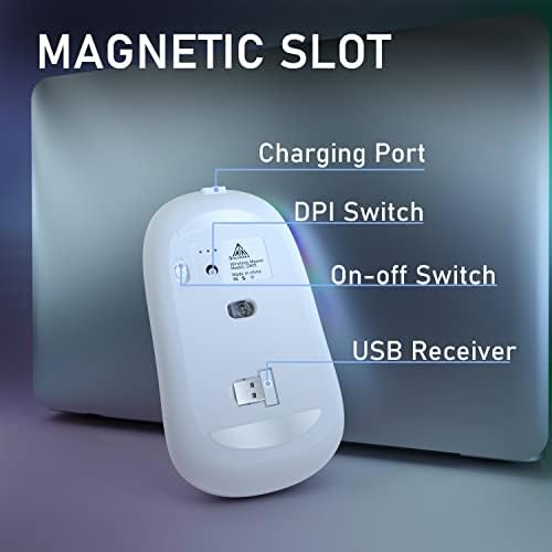 SOLAKAKA Csendes 2,4 GHz-es, Vezeték nélküli Egér, Fehér, Újratölthető Számítógépes Egerek RGB Világítás, USB Receiver Vezeték nélküli