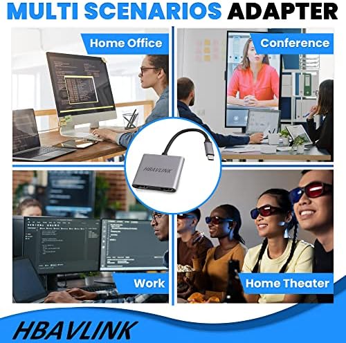 HBAVLINK USB-C-két HDMI Adapter Windows Laptop + USB 3.0-Dual-HDMI Adaptert, a Windows & macOS