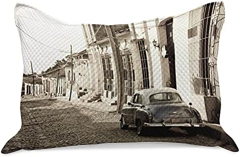 Ambesonne Veterán Autó Kötött Paplan Pillowcover, Régi AmericCar A Gyarmati Utcán Trinidad Kubában Történelmi Kép, Standard