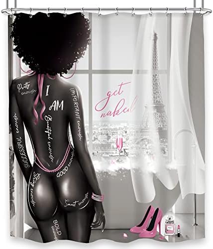 LGhtyro Szexi Afro-Amerikai Nő zuhanyfüggöny Meghatározott 71Wx71H Hüvelyk Meztelen Fekete Lány zuhanyfüggöny Fürdőszobai Szett Modern