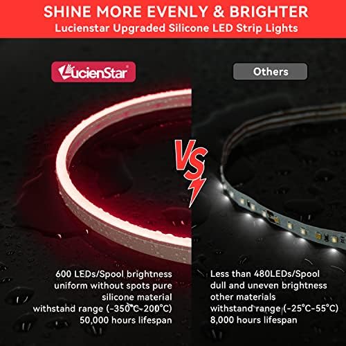 Lucienstar Neon LED Szalag Világítás, 16.4 ft/5m Rugalmas Szilikon Vízálló 12V DC 600 SMD2835 Szabályozható LED Világítás Hálószoba,