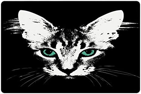 Lunarable Macska Kisállat Mat az Étel, a Víz, a Digitális Homályos Cica Portré a Sötét Háttér Misztikus Állat Varázsa Lény