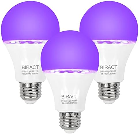 BIRACT LED Fekete Izzók, 19,E26,110-240V,9W(75Watt Egyenértékű), UVA Szinten 390-400nm Fekete Fény,Fekete Izzók Fénye Fél,Fluoreszkáló