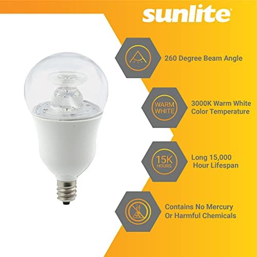 Sunlite 80135 LED-A15 Készülék Tiszta Fény Izzó, 6 Watt (40W Egyenértékű), 450 Lumen, Gyertyatartót Bázis (E12), 90 CRI, Szabályozható, ETL