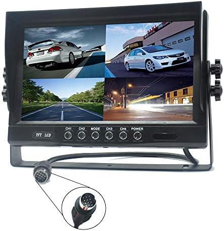 Padarsey 9 TFT LCD Autó Visszapillantó Quad Osztott Monitor,Távirányító, 4 Csatorna 4-PIN Csatlakozó Video Bemenet Ütésálló - 12V-24V 800480HD
