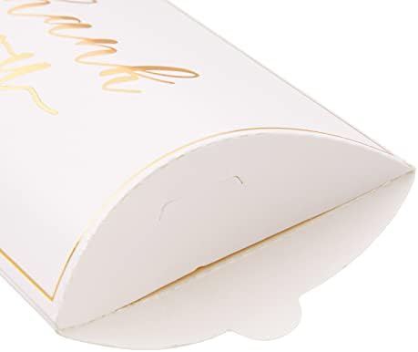 Szikrázó Bash 100 Csomag Fehér Esküvői Szívességet Párna Dobozok Arany Fólia Köszönöm, Ömlesztett Ajándék Wrap Party Kellékek (5 x