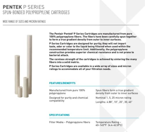 Pentair Pentek CBC-10 Szén vízszűrő, 10-es Alatt Mosogató Szén-Blokk Csere Patron, 10 x 2,5, 0.5 Mikron & Pentair P5 Üledék Víz Szűrő,