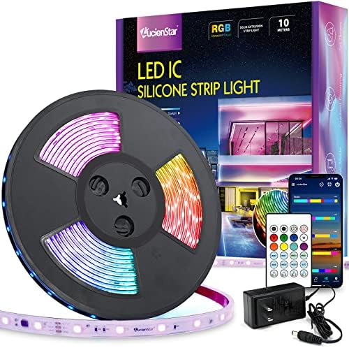 Lucienstar LED Szalag Világítás, 32.8 ft RGBIC IP65 Vízálló, Kültéri Lámpa Csík Alkalmazás, Vezérlés, Zene Szinkronizálása, Flexibilis