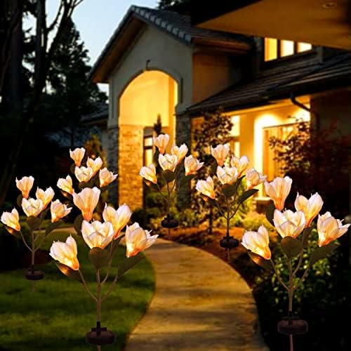 Ohwewant [Korszerűsített 5 Virágok] Napelemes Mesterséges Magnolia Virág Lámpák, Vízálló Kültéri Kerti kiemelő Világítás a Nyári Kertben