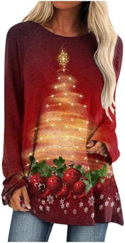 Boldog Karácsonyt Póló Női Fa Nyomtatás Sleeve Tshirts Alkalmi Hosszú Raglán Ujjú Póló, Baseball Tee Maximum