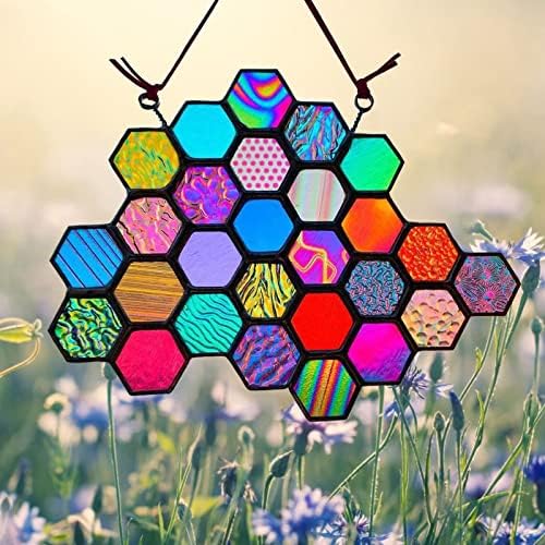 Ólomüveg Ablak Lóg Honeycomb Többszínű Pillangó, Méhecske ólomüveg Panelek Kert Ablak Dísz Hóember Garland a Kandalló