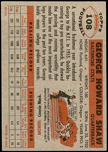 1956 Topps 108 George Shaw Baltimore Colts (Foci Kártya) EX/MT Colts Oregon
