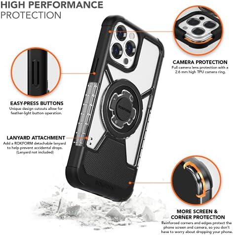 Rokform - iPhone 13 Pro Max Kristály Esetében + Forgatható Dash-Hegy Telefon Csatlakoztatási Autó, Teherautó, vagy Van