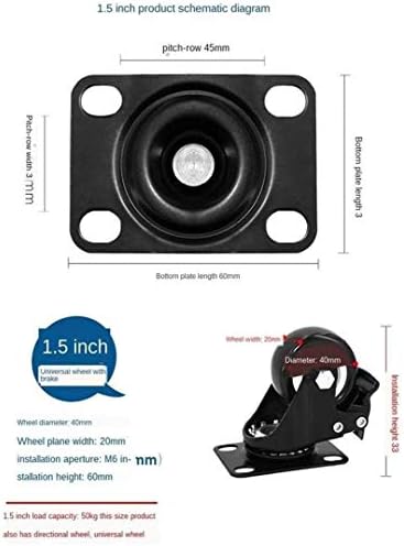 XZGDEN Superior Poliuretán Forgatható Castor 1.6 hüvelyk Átmérőjű, 200 kg Fekete Kerekek Kocsi Bútor Görgő Csomag 4 Mobil Alkatrészek