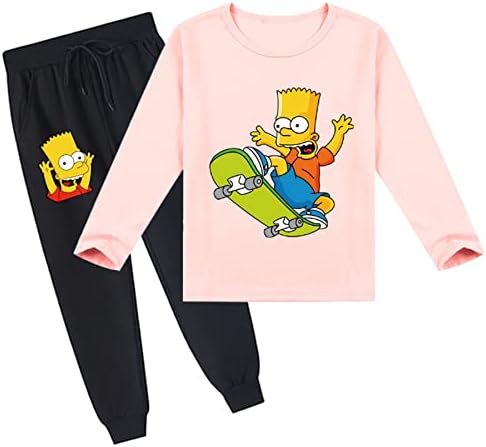 Jotolan Unisex Gyerek A Simpson Sleeve T-Shirt illetve Melegítő Szett,2 Darab Laza Fit Melegítőben 2-14 Év