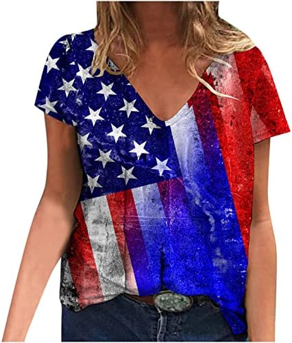 Delarsy Tini Lányok USA Zászló Csillag Grafikus Tshirts Lezúduló Dekoltázs Tér Nyak Blúzok, Pólók Rövid Ujjú Villásreggeli Tshirts