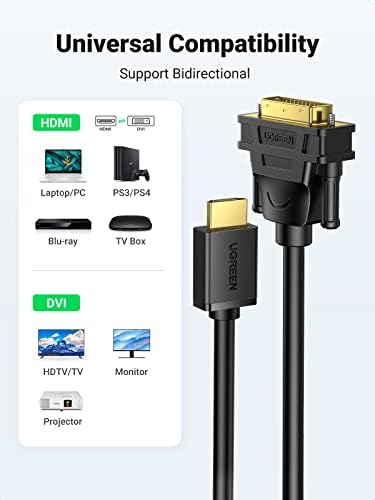 UGREEN HDMI-DVI Kábel, Bi-Directional DVI-D 24+1 Férfi HDMI Férfi nagysebességű Adapter Kábel Támogatja a 1080P Full HD Raspberry Pi, Roku,