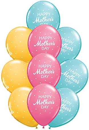 Készlet 10 Kék, Rózsaszín, Narancs Boldog anyák napját Pöttyös 11, Latex Léggömbök