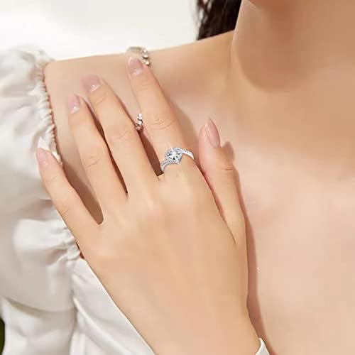 2023 Új Szív Alakú Gyémánt Gyűrű Női Divat Ékszerek Legnépszerűbb Tartozékok Köröm Gyűrűk Nők számára (Ezüst, 6)