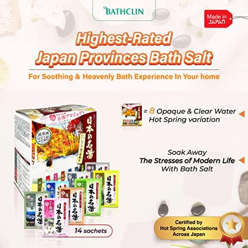 Bathclin Japán Hot Springs Természetes Nyugtató Fürdő Só Por [56 Csomagok x30g], Lélek & Test Helyreállítási, Átélni a Stresszt, elősegíti az