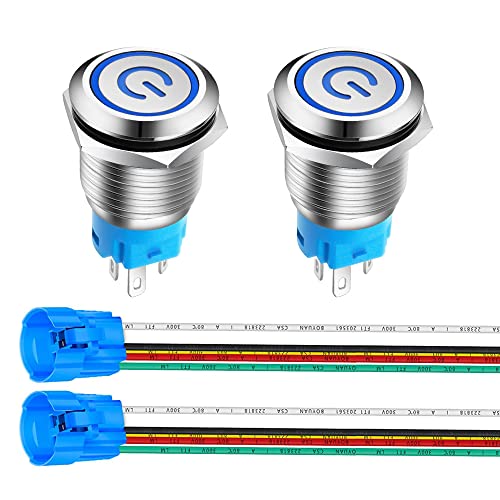 Gebildet 2 Db 0.63/16 mm-es Rozsdamentes Acél Reteszelés Nyomógomb Kapcsoló 12V-24V/5A Hatalom Jelképe LED 1NO1NC SPDT ON Off Vízálló Kapcsoló