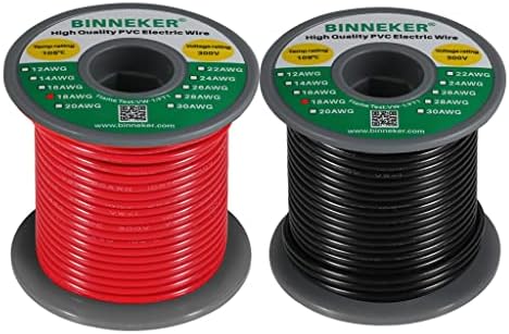 BINNEKER 18 Gauge PVC 1007 Szilárd Elektromos Vezeték Piros, illetve Fekete Minden 50 ft 18 AWG 1007 Össze Vezeték 300V Szilárd Ónozott