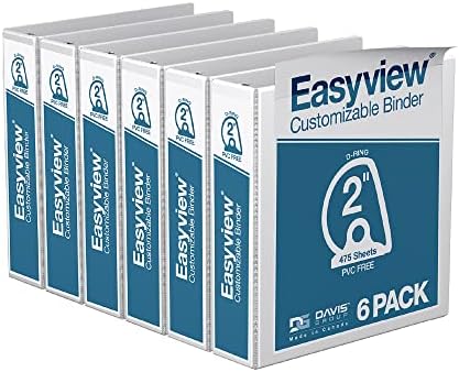 EasyView Prémium 2-Es Kötőanyagok, 3-iratrendezőbe az Iskolában, Irodában, vagy Otthon, Csomag 6, D Gyűrű, Fehér
