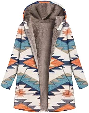 Basysin Hosszú Kabátok Női Sherpa Bélelt Puha Csíkos Virágos Nyomtatott Plus Size Zip Kapucnis Kabát Outwear