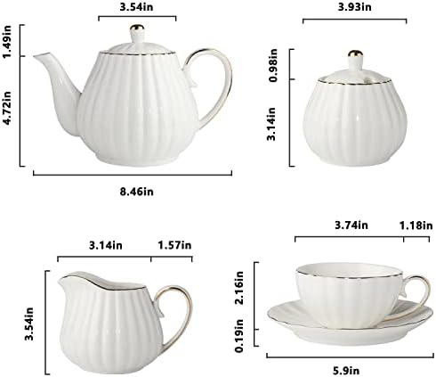 Porcelán Teás Készlet -7 oz egy Csésze Tea, valamint Csészealjak Szolgáltatás 6, Arany Trimspumpkin Bordázott Forma kávéscsésze Szett