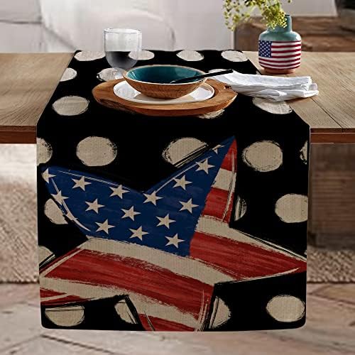 Július 4. Dekoráció, asztali futó 13x72 Hüvelyk Memorial Day Amerikai Zászló Stars and Stripes Hazafias Pontok Amerika a Szabadság